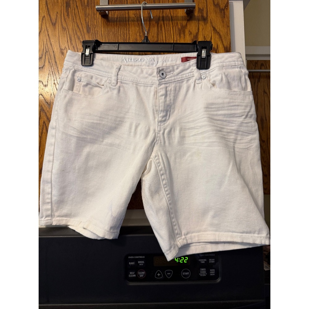 Arizona Jean Co Womens White Denim Bermuda‎ Shorts Size 16.5 Plus Stretch Cotton